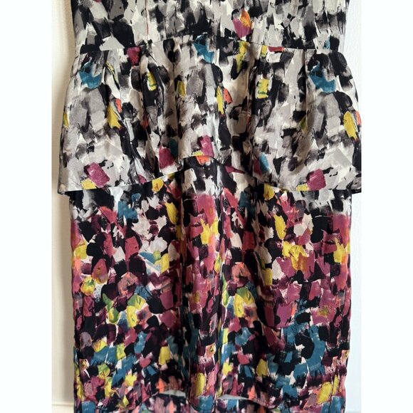 BCBGMaxAzria Amalia Silk Peplum Dress 8 Multicolor Abstract Print Gallery Chic - Picture 4 of 12